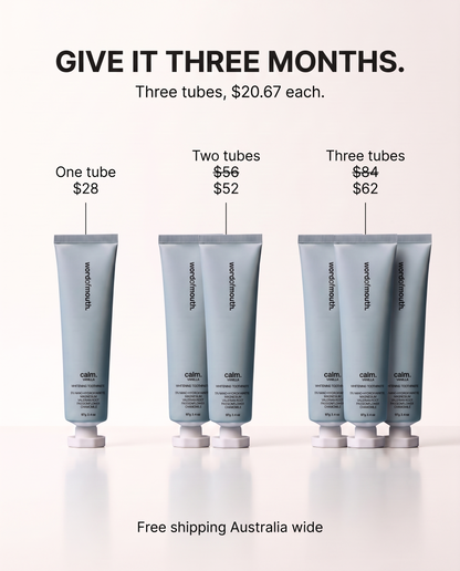 Word of Mouth whitening toothpaste pack sizes: one tube $28, two tubes $52, three tubes $62 at $20.67 each